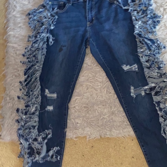 CUSTOM @KOUTUREDENIM HALTER TOP SET FRINGE JEANS - Picture 2 of 5